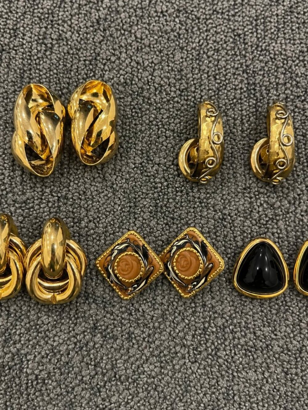 Vintage Gold Tone Statement Earrings Lot – 5 Pairs Stud Styles